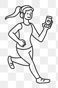 Png woman running with music doodle, transparent background