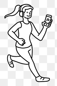 Png woman running with music doodle, transparent background