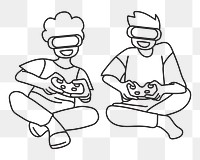 Png boys playing VR games doodle, transparent background