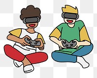 Png boys playing VR games doodle, transparent background