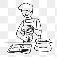 Png man baking with recipe doodle, transparent background