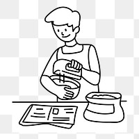 Png man baking with recipe doodle, transparent background