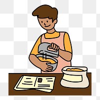 Png man baking with recipe doodle, transparent background