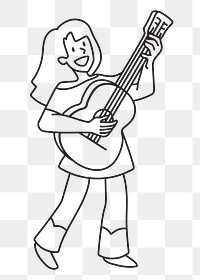 Png woman singing with guitar doodle, transparent background