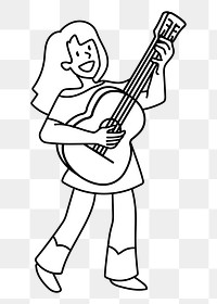 Png woman singing with guitar doodle, transparent background