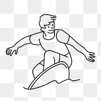 Png man surfing doodle, transparent background