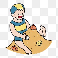 Png child playing with sand doodle, transparent background