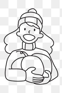 Png woman holding pumpkin doodle, transparent background