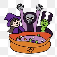 Png kids celebrating Halloween doodle, transparent background