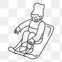 Png girl tobogganing doodle, transparent background