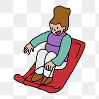 Png girl tobogganing doodle, transparent background