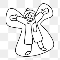 Png child making snow angel doodle, transparent background