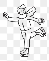 Png man ice skating doodle, transparent background