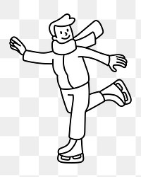 Png man ice skating doodle, transparent background