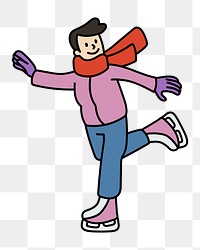 Png man ice skating doodle, transparent background