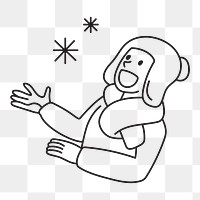 Png happy man with snowflakes doodle, transparent background