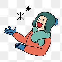 Png happy man with snowflakes doodle, transparent background