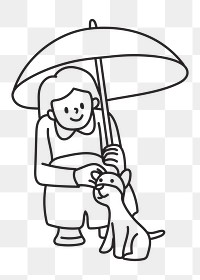 PNG Girl with umbrella and dog doodle