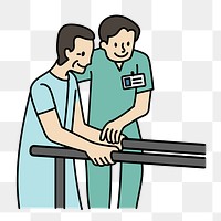 Png physiotherapy with male nurse doodle, transparent background