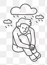 Png man with depression raincloud doodle, transparent background