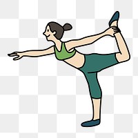 Png woman doing yoga doodle, transparent background