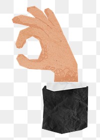 PNG Okay hand gesture, paper craft element, transparent background