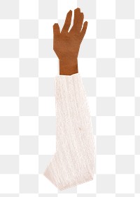 PNG Woman's raised hand gesture, paper craft element, transparent background