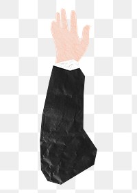 PNG Businessman's raised hand gesture, paper craft element, transparent background