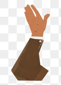 PNG Businessman's raised hand gesture, paper craft element, transparent background