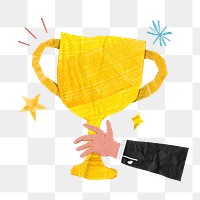 PNG Golden trophy, business success paper craft collage