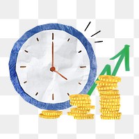 PNG Time is money, wall clock, paper craft element, transparent background