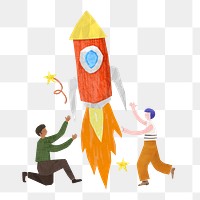 PNG Launching rocket, startup business paper collage art, transparent background