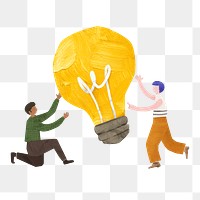PNG People holding bulb, creative idea paper craft collage, transparent background
