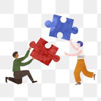 PNG People holding puzzle, teamwork paper craft collage, transparent background