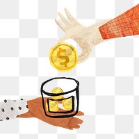 Hand donating money png, charity paper craft collage, transparent background