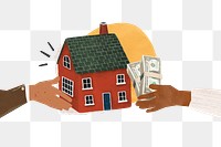 PNG Hand buying house, paper craft collage, transparent background