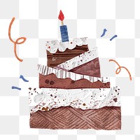 Lit birthday cake png, paper craft, transparent background