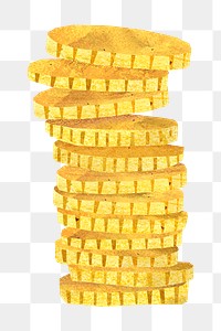 PNG Stacked gold coins, finance collage element, transparent background