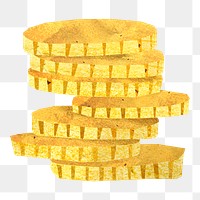 PNG Stacked gold coins, finance collage element, transparent background