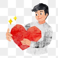 PNG Man holding heart, paper craft element, transparent background