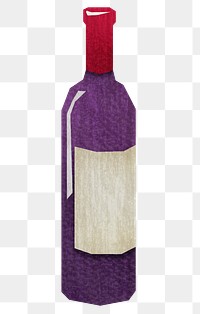 PNG Red wine bottle, drinks paper craft element, transparent background