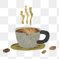 Hot coffee png, paper craft collage, transparent background