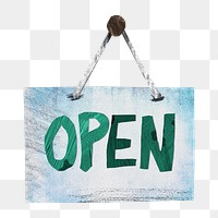 Open sign png, paper craft element, transparent background