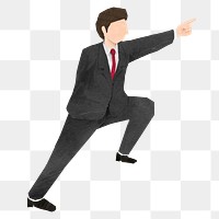 PNG Businessman pointing forward, paper craft element, transparent background