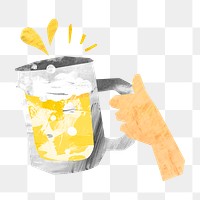 PNG Raised beer glass, drinks paper craft element, transparent background