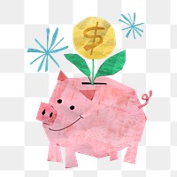 PNG Paper piggy bank, money saving collage, transparent background