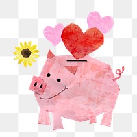 Piggy bank png, money saving paper craft collage, transparent background