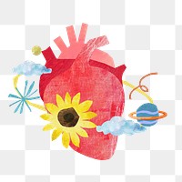 PNG Aesthetic human heart, health paper craft collage, transparent background