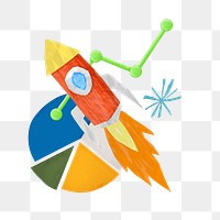 PNG Launching rocket, startup business paper collage art, transparent background