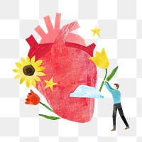 PNG Aesthetic human heart, health paper craft collage, transparent background